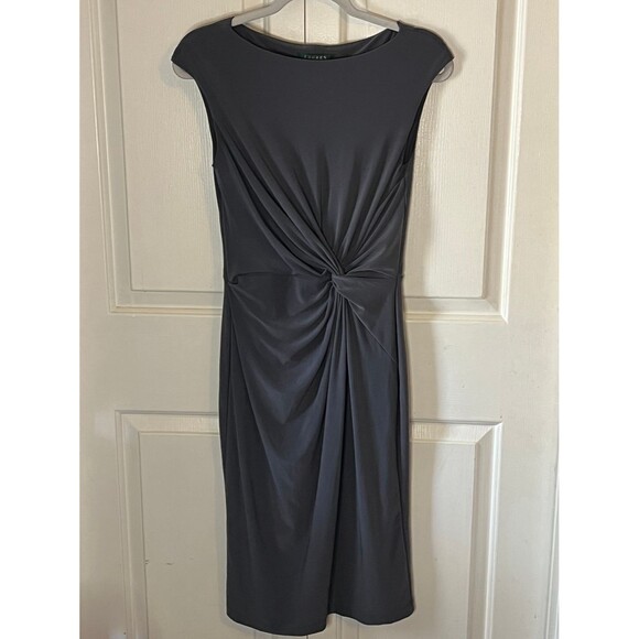 Ralph Lauren Women's Size 6 Gray Twist-Front Elegant Midi Dress Office Church - Picture 3 of 6